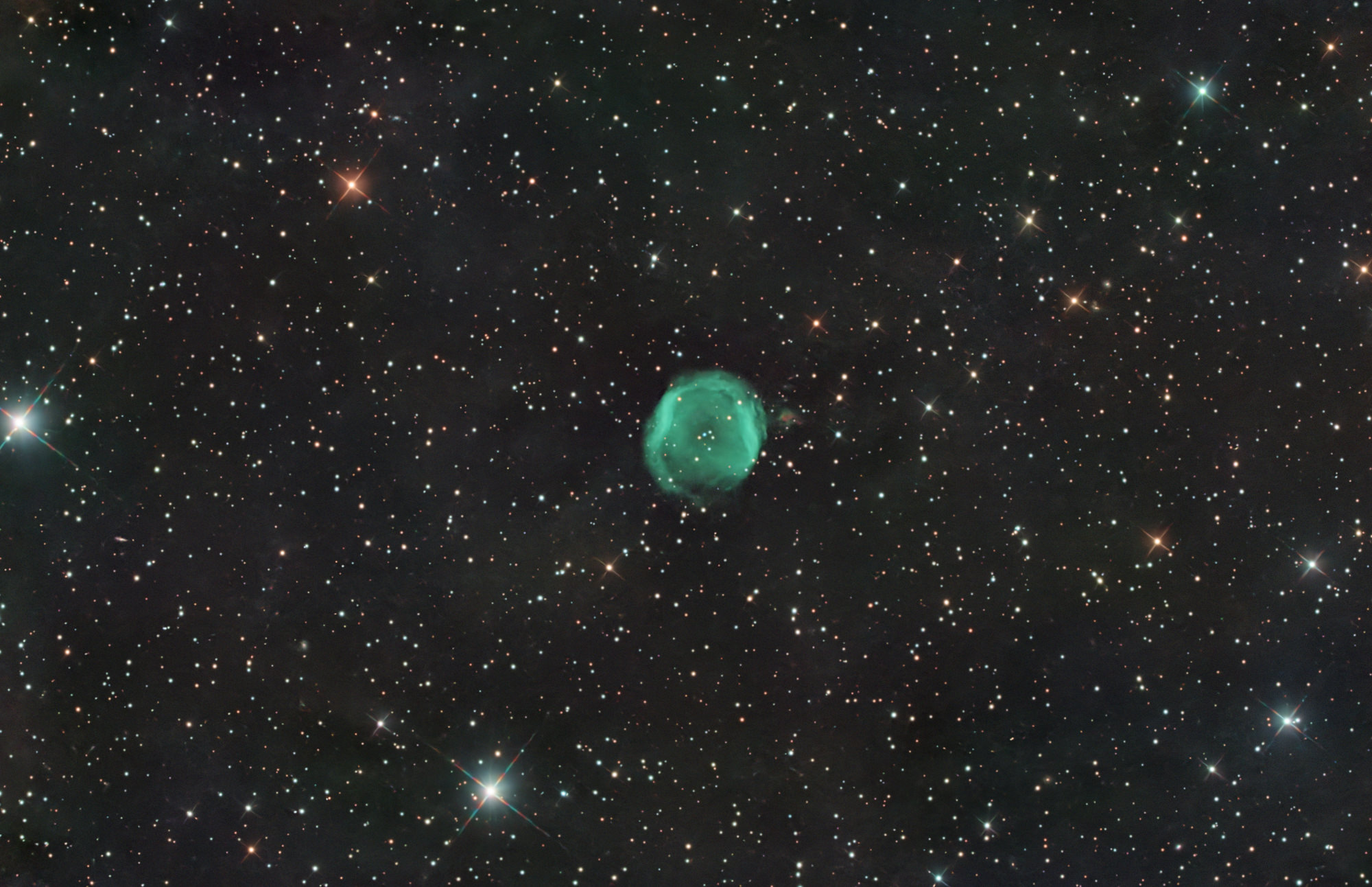 The planetary nebula Jones 1 in the constellation Pegasus was discovered in 1941 by the American astronomer Rebecca Jones on photographic plates from the Harvard Observatory.